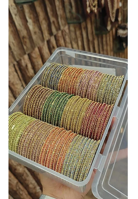 Stylish Metal Stone Zig Zag Combo Box Bangles